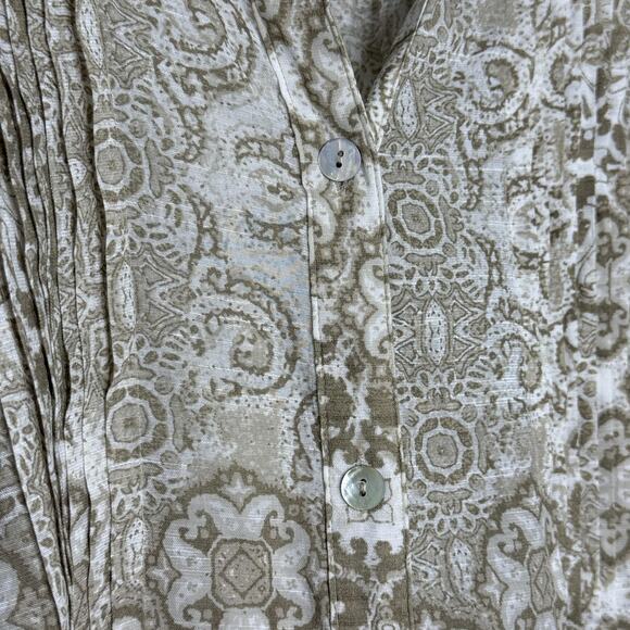 Ruby Rd Woman Blouse Womens 3X Beige Paisley Button Pintuck Long Sleeve Boho - Picture 4 of 7